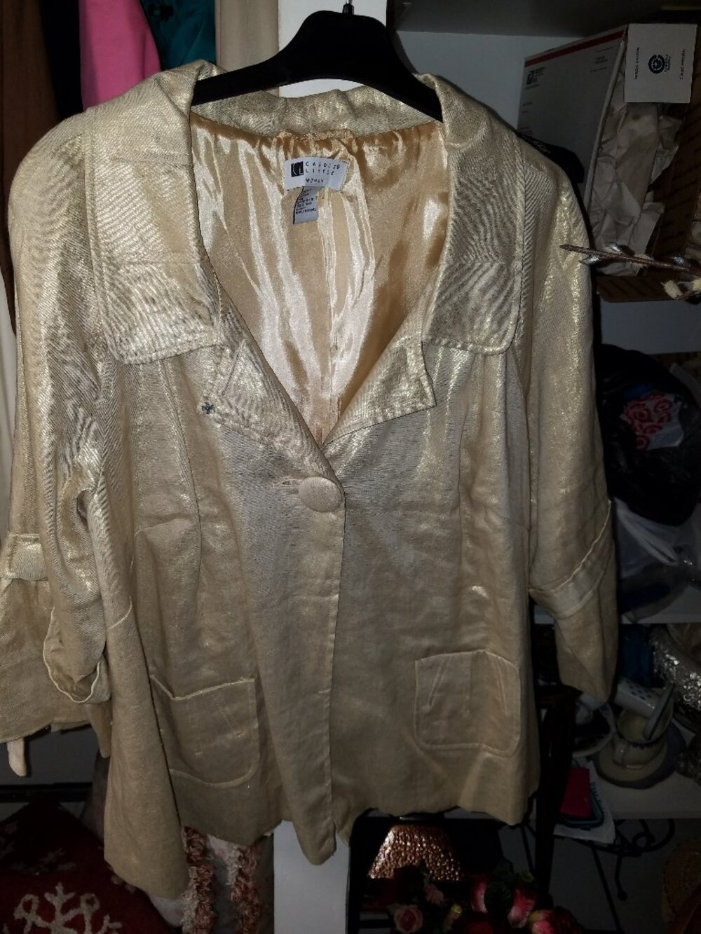 Carole Little Linen Gold sheen jacket 1X
